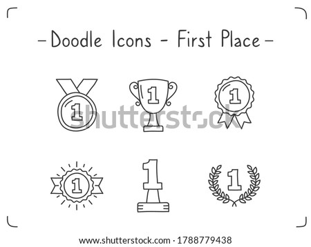 First place - doodle icons set, vector eps10 illustration