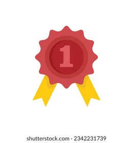 First place emblem icon flat vector. Ribbon medal. Winner prize isolated