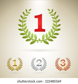First place emblem, plus additional icons of gold, silver and bronze awards.
