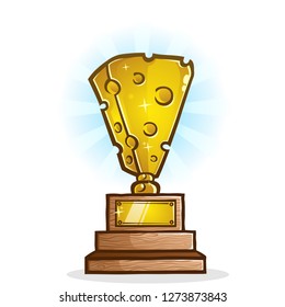 First Place Gold Cheese Trophy Vector Illustration