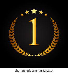 First Place Gold Laurel Design Label Vector Illustration EPS10
