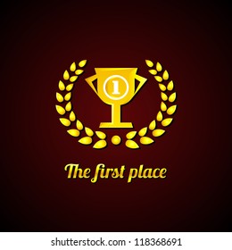 The first place. Gold Laurel Wreath and cup.