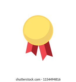 First place gold medal flat vector illustration. Champion golden award medal isolated. Celebrating quality or success symbol. Winner award sign. Championship winning concept. Shiny medal copy space