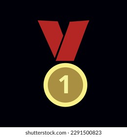 Icono plano del vector de medalla de oro en primer lugar.