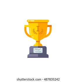 First place golden cup championship prize. Modern flat style vector illustration isolated on white background.