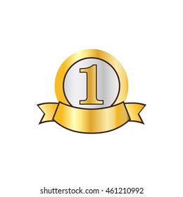 First place golden label icon in flat style on a white background