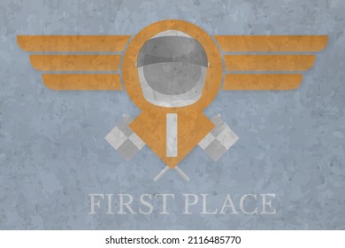Erstplatzierte Goldene Trophäe zum Gewinner eines Motorsportwettbewerbs mit einem Miniaturbild eines Helms.