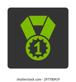 First place icon from Award Buttons OverColor Set. Icon style is eco green and gray colors, flat rounded square button, white background.