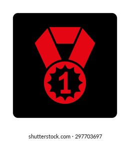 First place icon from Award Buttons OverColor Set. Icon style is intensive red and black colors, flat rounded square button, white background.