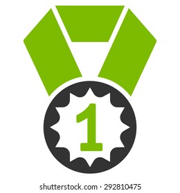 First place icon from Competition & Success Bicolor Icon Set. Vector style: flat bicolor symbols, eco green and gray colors, rounded angles, white background.