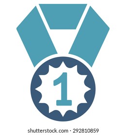 First place icon from Competition & Success Bicolor Icon Set. Vector style: flat bicolor symbols, cyan and blue colors, rounded angles, white background.