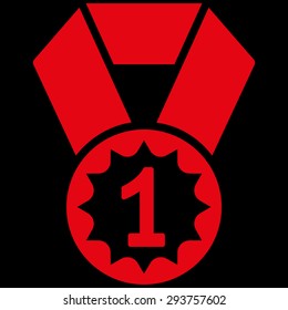 First place icon from Competition & Success Bicolor Icon Set. Vector style: flat symbols, red color, rounded angles, black background.