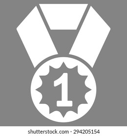 First place icon from Competition & Success Bicolor Icon Set. Vector style: flat symbols, white color, rounded angles, gray background.