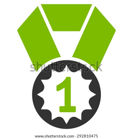 First place icon from Competition & Success Bicolor Icon Set. Vector style: flat bicolor symbols, eco green and gray colors, rounded angles, white background.
