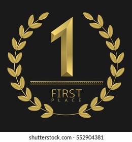 First place icon. Golden laurel wreath, winner best champion symbol