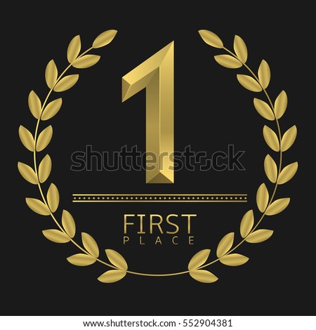 First place icon. Golden laurel wreath, winner best champion symbol
