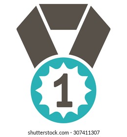 First place icon. Vector style is flat bicolor symbols, grey and cyan colors, rounded angles, white background.