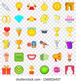 First place icons set. Cartoon style of 36 first place vector icons for web for any design