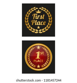 First place label in two versions. Vector illustration.