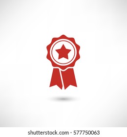 First place label user interface sign. Simply award medal badge with star icon. Sertificate ui symbol. Stamp premium quality with ribbons pictogram. EPS10 vector.