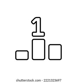 Icono de línea de primer lugar. Primer lugar, top, trayectoria profesional, 1, 1er, el mejor, el ganador, ganar, trofeo, competencia, concurso, participar, participar, aniversario. Concepto de negocio. Icono de línea de vector