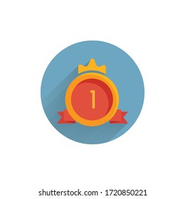 first place medal award colorful flat icon with long shadow. first place flat icon