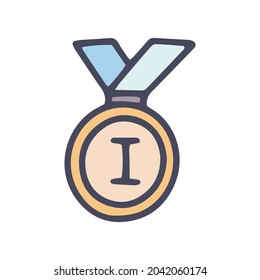 primer lugar color de medalla vector doodle simple icono