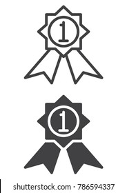 First place medal icon, line and solid version, outline and filled vector sign, linear and full pictogram isolated on white. Best product symbol, logo illustration. Vector graphics