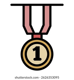 First place medal icon. Outline first place medal vector icon color flat isolated