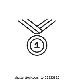 First place medal icon. A simple representation of a number one medal with ribbons, signifying top achievement in competitive events. Ideal for recognition of success. Vector illustration