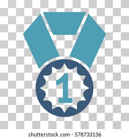 First Place Medal icon. Vector illustration style is flat iconic bicolor symbol, cyan and blue colors, transparent background. Designed for web and software interfaces.