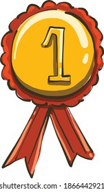 Erste Platze Medaille, Illustration, Vektorgrafik auf weißem Hintergrund.