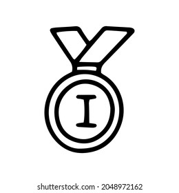 first place medal line vector doodle simple icon