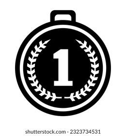 First place medal monochrome icon. Winner icon. Medal art. medal image. Design element in vector.