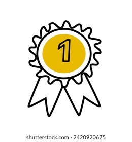 first place medal outline icon in doodle style. Vector illustration isolated. 