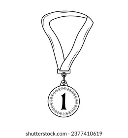 First place medal with ribbon. Linear icon. Trophy, winner, award, prize, competition concept.