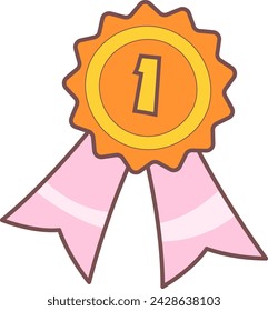 First Place Medal With Ribbon Vector Illustration