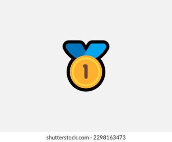 Icono del vector de medalla en primer lugar. Ilustración de Emoji. Emoticono vectorial de medalla de oro aislado