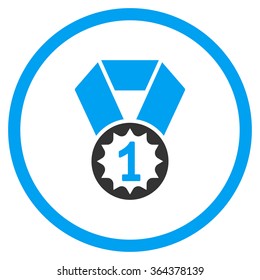 First Place Medal vector icon. Style is bicolor flat symbol, blue and gray colors, rounded angles, white background.