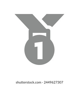 First place medal vector. Ribbon champion badge icon.