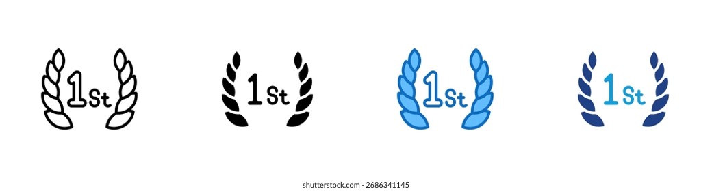 Vector de diseño de íconos de estilo múltiple de primer lugar: corona de laurel con "1er" que simboliza el primer lugar, el éxito y el campeonato