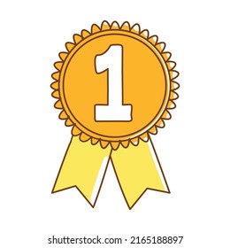 First place prize semi flat color vector object. Full sized item on white. Champion trophy. Golden medal. Competition winner simple cartoon style illustration for web graphic design and animation