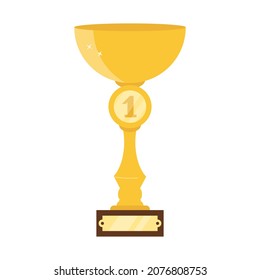 First place prize victory. Symbol of Victory, Gold Trophy Cup isolated on white. Championship prize. Concept of Winning of competition, Winner trophy award and success. Vector Icon
