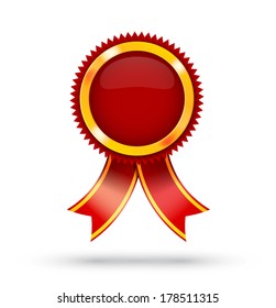 First Place Red Label. Award Ribbon on isolated white with copy space