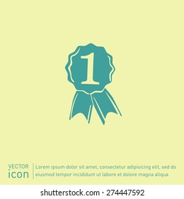 first place ribbon rosette icon. victory icon