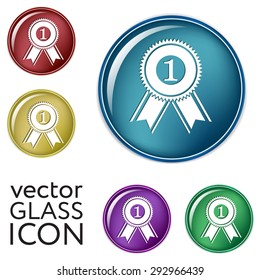 first place ribbon rosette icon. victory icon
