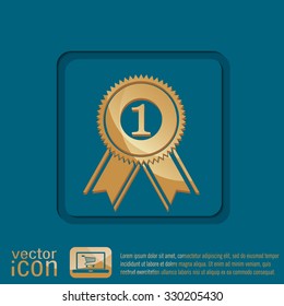 first place ribbon rosette icon. victory icon