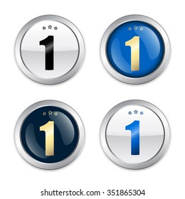 First place seals or icons. Glossy silver seals or buttons.