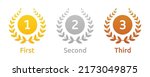 First place second place third place award in laurel wreath icon vector illustration.