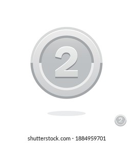 First place. Second place. Third place. Golden medal. Coin icon. Vector money symbol. Bank payment symbol. Golden coin. Achievement badge. Reward badge. Tokens with numbers. Silver medal. Game coin.
